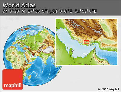 Physical Location Map of the Area around 27° 19' 44" N, 54° 28' 30" E
