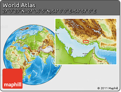 Physical Location Map of the Area around 27° 19' 44" N, 54° 28' 30" E