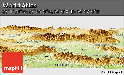 Physical Panoramic Map of the Area around 27° 19' 44" N, 54° 28' 30" E