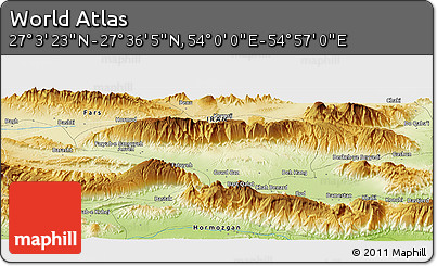 Physical Panoramic Map of the Area around 27° 19' 44" N, 54° 28' 30" E