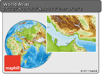Physical Location Map of the Area around 27° 19' 44" N, 55° 19' 30" E