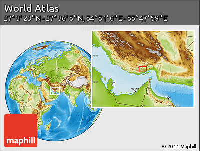 Physical Location Map of the Area around 27° 19' 44" N, 55° 19' 30" E