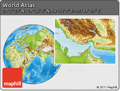 Physical Location Map of the Area around 27° 19' 44" N, 55° 19' 30" E