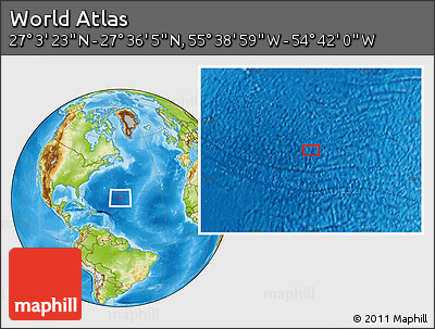 Physical Location Map of the Area around 27° 19' 44" N, 55° 10' 29" W