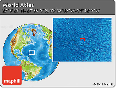 Physical Location Map of the Area around 27° 19' 44" N, 55° 10' 29" W