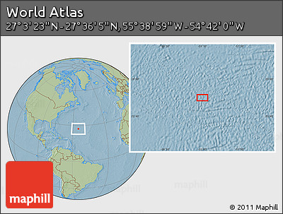 Savanna Style Location Map of the Area around 27° 19' 44" N, 55° 10' 29" W, hill shading