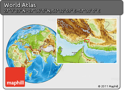 Physical Location Map of the Area around 27° 19' 44" N, 57° 1' 29" E