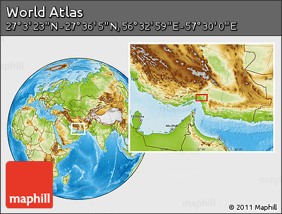 Physical Location Map of the Area around 27° 19' 44" N, 57° 1' 29" E