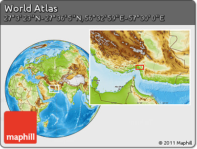 Physical Location Map of the Area around 27° 19' 44" N, 57° 1' 29" E