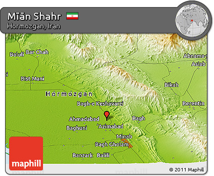 Physical Panoramic Map of Mīān Shahr