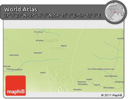 Physical 3D Map of the Area around 27° 19' 44" N, 58° 43' 30" E