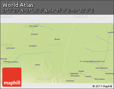 Physical 3D Map of the Area around 27° 19' 44" N, 58° 43' 30" E