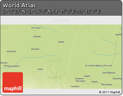Physical 3D Map of the Area around 27° 19' 44" N, 58° 43' 30" E