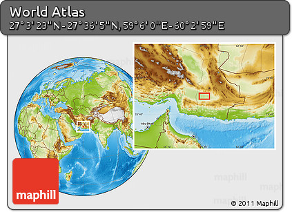 Physical Location Map of the Area around 27° 19' 44" N, 59° 34' 30" E