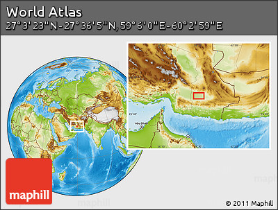 Physical Location Map of the Area around 27° 19' 44" N, 59° 34' 30" E