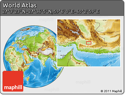 Physical Location Map of the Area around 27° 19' 44" N, 59° 34' 30" E