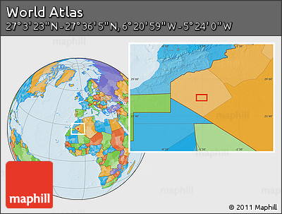Political Location Map of the Area around 27° 19' 44" N, 5° 52' 30" W