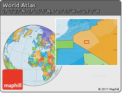 Political Location Map of the Area around 27° 19' 44" N, 5° 52' 30" W