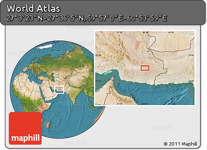 Satellite Location Map of the Area around 27° 19' 44" N, 60° 25' 29" E