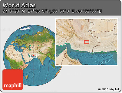 Satellite Location Map of the Area around 27° 19' 44" N, 60° 25' 29" E