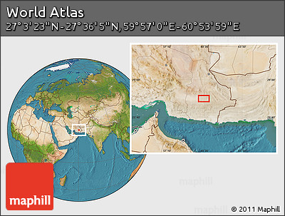 Satellite Location Map of the Area around 27° 19' 44" N, 60° 25' 29" E