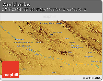 Physical 3D Map of the Area around 27° 19' 44" N, 62° 7' 30" E