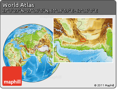Physical Location Map of the Area around 27° 19' 44" N, 62° 7' 30" E