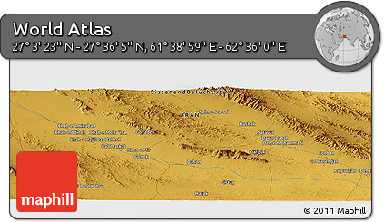 Physical Panoramic Map of the Area around 27° 19' 44" N, 62° 7' 30" E