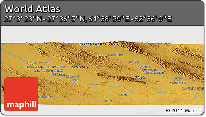 Physical Panoramic Map of the Area around 27° 19' 44" N, 62° 7' 30" E