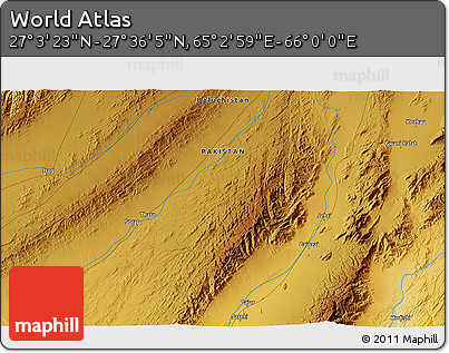 Physical 3D Map of the Area around 27° 19' 44" N, 65° 31' 30" E