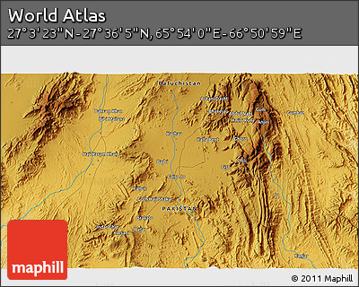 Physical 3D Map of the Area around 27° 19' 44" N, 66° 22' 30" E