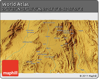 Physical 3D Map of the Area around 27° 19' 44" N, 66° 22' 30" E