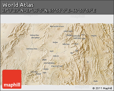 Satellite 3D Map of the Area around 27° 19' 44" N, 66° 22' 30" E