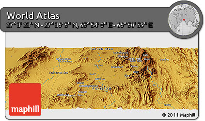 Physical Panoramic Map of the Area around 27° 19' 44" N, 66° 22' 30" E