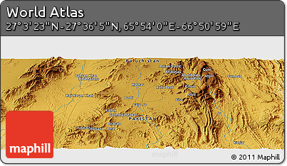 Physical Panoramic Map of the Area around 27° 19' 44" N, 66° 22' 30" E