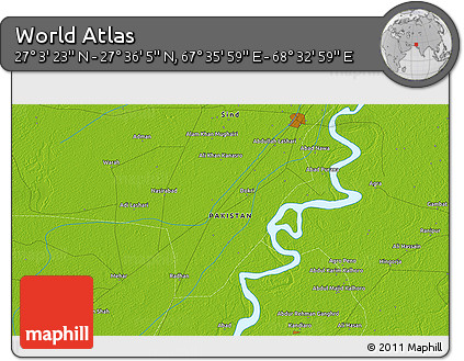 Physical 3D Map of the Area around 27° 19' 44" N, 68° 4' 29" E
