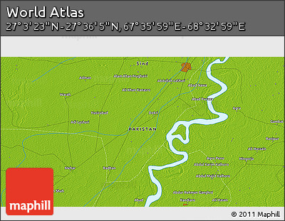 Physical 3D Map of the Area around 27° 19' 44" N, 68° 4' 29" E