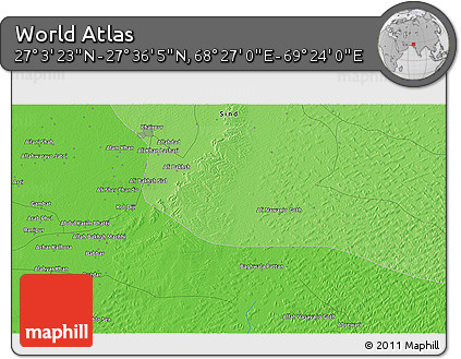 Political 3D Map of the Area around 27° 19' 44" N, 68° 55' 30" E