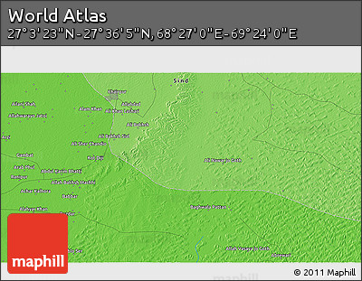 Political 3D Map of the Area around 27° 19' 44" N, 68° 55' 30" E