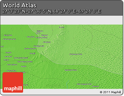 Political 3D Map of the Area around 27° 19' 44" N, 68° 55' 30" E