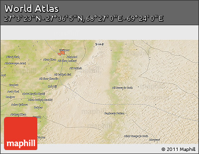 Satellite 3D Map of the Area around 27° 19' 44" N, 68° 55' 30" E