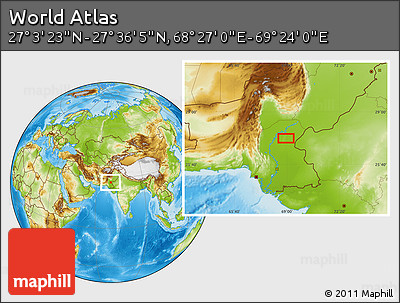 Physical Location Map of the Area around 27° 19' 44" N, 68° 55' 30" E