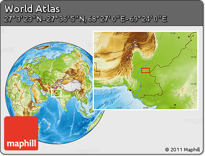 Physical Location Map of the Area around 27° 19' 44" N, 68° 55' 30" E