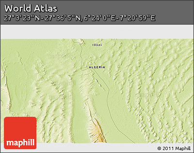 Physical 3D Map of the Area around 27° 19' 44" N, 6° 52' 30" E