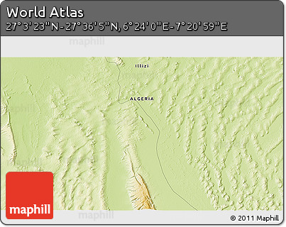 Physical 3D Map of the Area around 27° 19' 44" N, 6° 52' 30" E