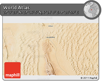 Satellite 3D Map of the Area around 27° 19' 44" N, 6° 52' 30" E