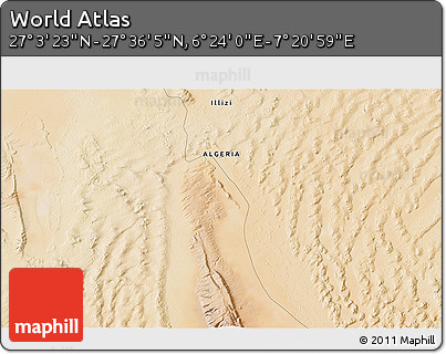 Satellite 3D Map of the Area around 27° 19' 44" N, 6° 52' 30" E