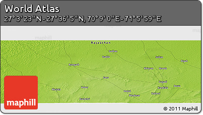 Physical Panoramic Map of the Area around 27° 19' 44" N, 70° 37' 30" E