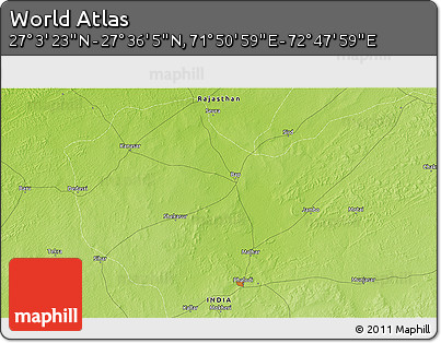 Physical 3D Map of the Area around 27° 19' 44" N, 72° 19' 29" E
