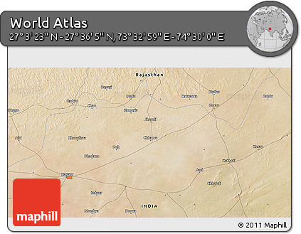 Satellite 3D Map of the Area around 27° 19' 44" N, 74° 1' 30" E